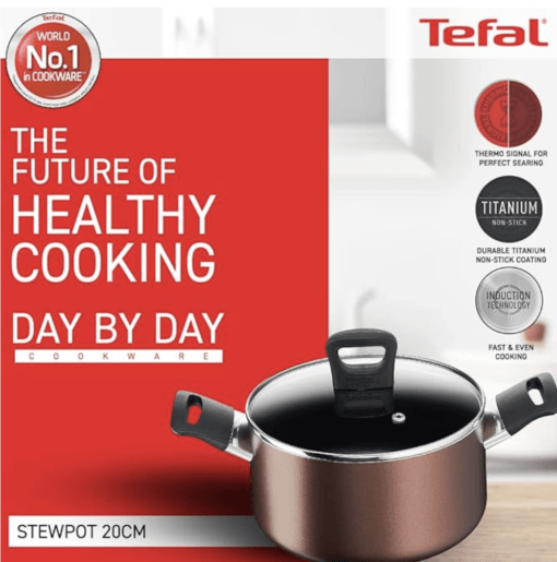 Tefal Day by Day Non Stick Stewpot, Smart Thermo Signal Temperature Indicator Technology, Titanium Coating, Black, DDST-20,Brown,Day by Day/DDST-20 - Image 2
